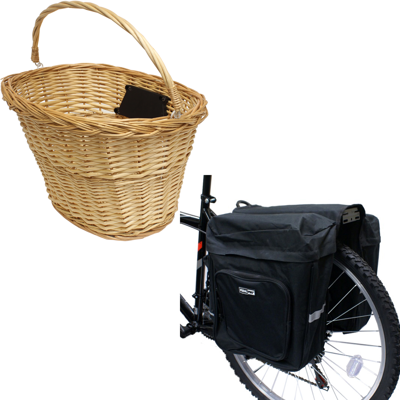 PEDALPRO BIKE/BICYCLE QUICK RELEASE WICKER BASKET & DOUBLER REAR